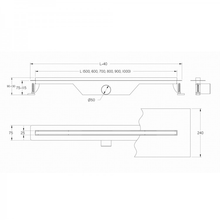 VOGI Ultra Slim Dušas noteces traps 500mm, 813956