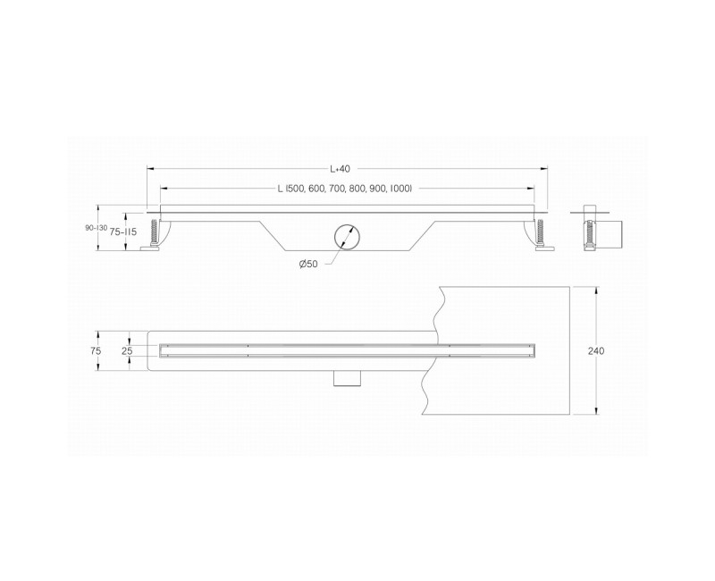 VOGI Ultra Slim Dušas noteces traps 600mm, 813957