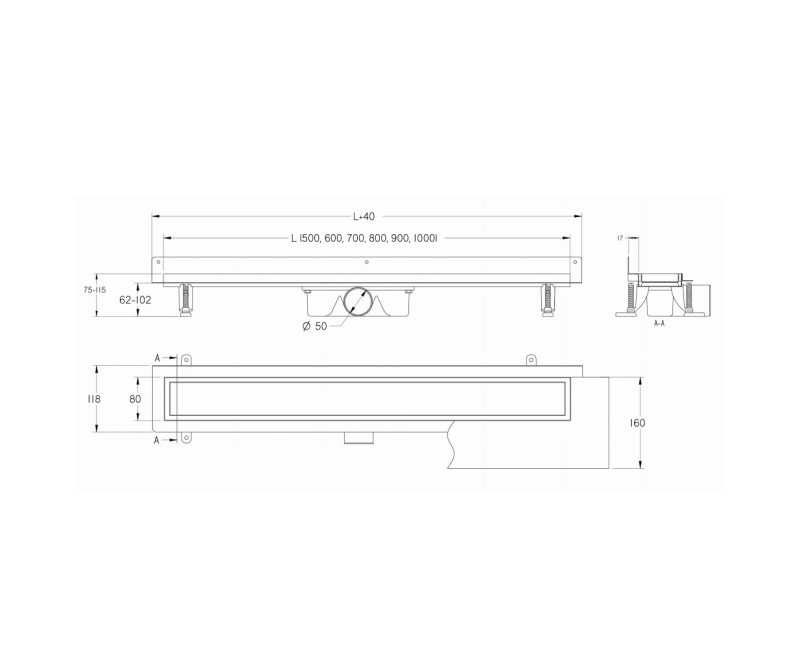 VOGI DUO Dušas noteces traps 1000mm, vertikāls atloks 813955