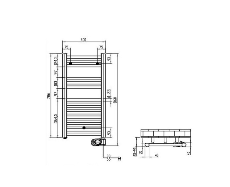 Zehnder Aura Электрический полотенцесушитель 400х786мм 300W, черный