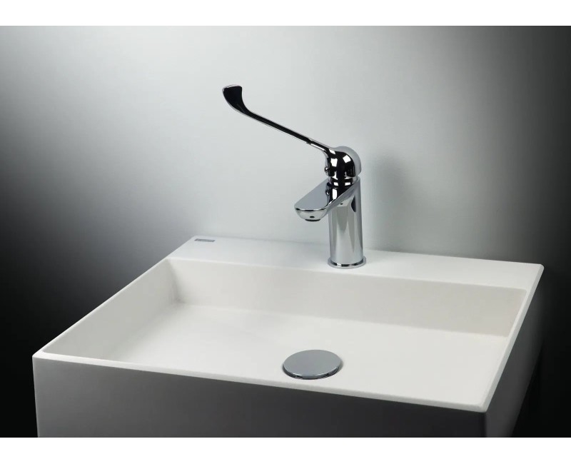 Vannas istabas granīta izlietne Deante CORREO uz virsmas ALABASTER, 400x400mm Balta