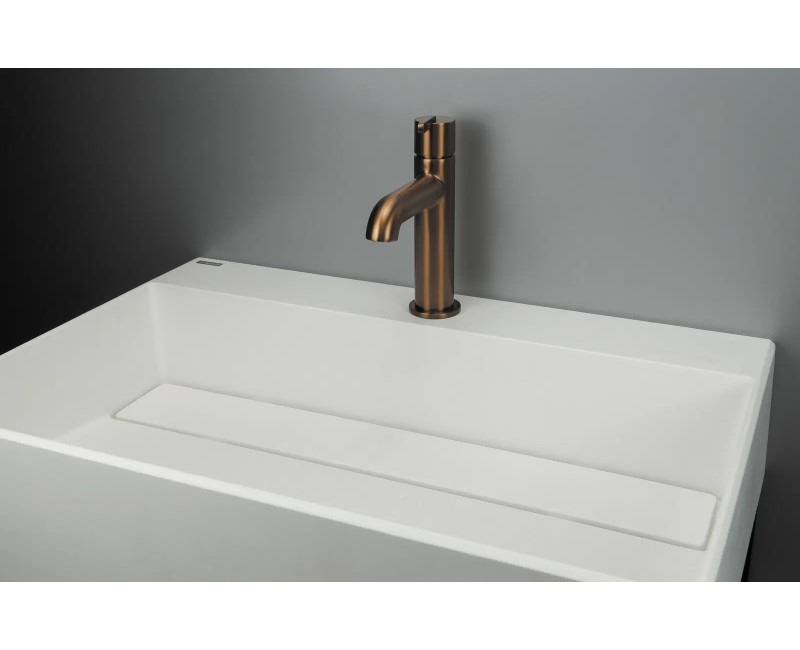 Vannas istabas granīta izlietne Deante CORREO uz virsmas ALABASTER, 600x400mm Balta