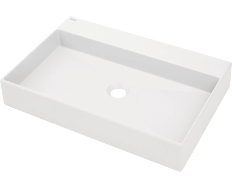 Vannas istabas granīta izlietne Deante CORREO uz virsmas ALABASTER, 600x400mm Balta