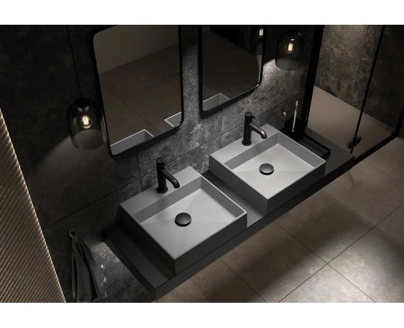 Vannas istabas granīta izlietne Deante CORREO uz virsmas GREY METALLIC, 400x400mm Pelēka