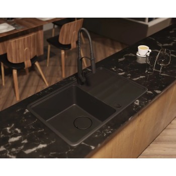 Гранитная мойка MOMI с 1 чашей и сливом 780X500X229, NERO, с функцией экономии места NERO