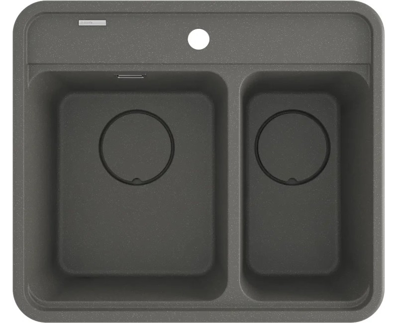 МОЙКА MOMI ГРАНИТОВАЯ НА 1,5 ЧАШИ БЕЗ СУШИЛЬНОГО ОТВЕРСТИЯ 600x520x230 мм, АНТРАЦИТОВЫЙ МЕТАЛЛИЧЕСКИЙ, С ЭКОНОМИТЕЛЕМ ПРОСТРАНСТВА