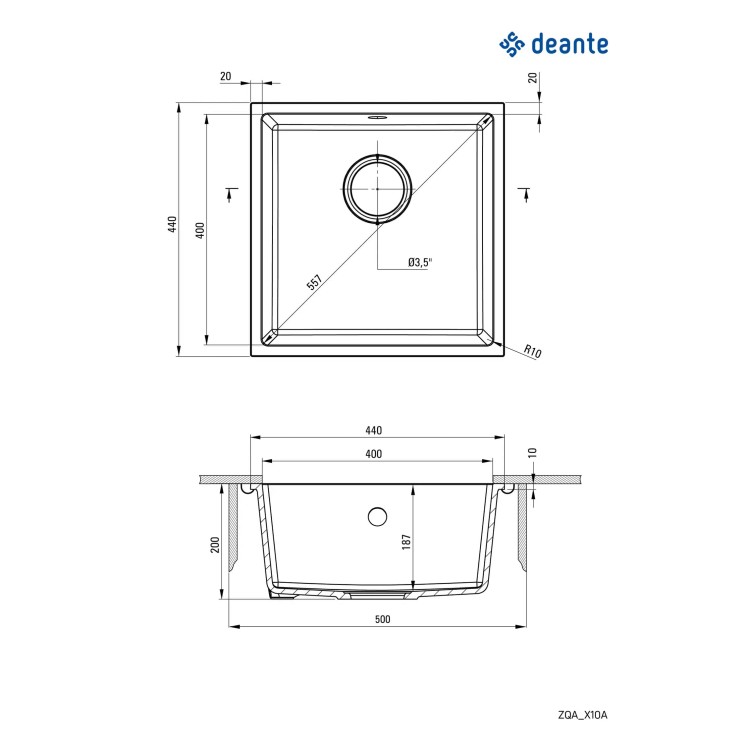 Virtuves izlietne Deante CORDA Granīta 440X440X194mm, ALABASTER Balta Virtuves izlietne Deante CORDA Granīta 440X440X194mm, ALABASTER Balta