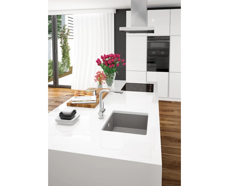 ГРАНИТОВАЯ МОЙКА ПОД СТОЛ CORDA 380X460X194 3,5'', СЕРЫЙ МЕТАЛЛИК, С ЭКОНОМИТЕЛЕМ ПРОСТРАНСТВА LUX