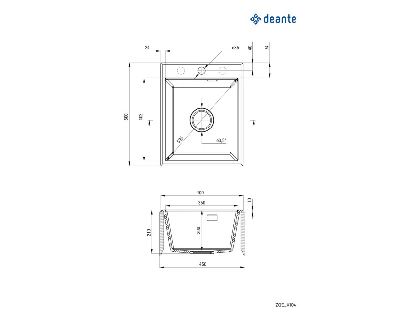 Virtuves izlietne Deante ERIDAN Granīta 400x500x210mm, NERO Melna