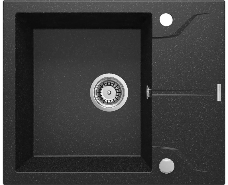 МОЙКА ИЗ ГРАНИТА ANDANTE С 1 ЧАШЕЙ И КОРОТКИМ КРЕНОМ 590x490x194, ГРАФИТ, С ЭКОНОМИТЕЛЕМ ПРОСТРАНСТВА