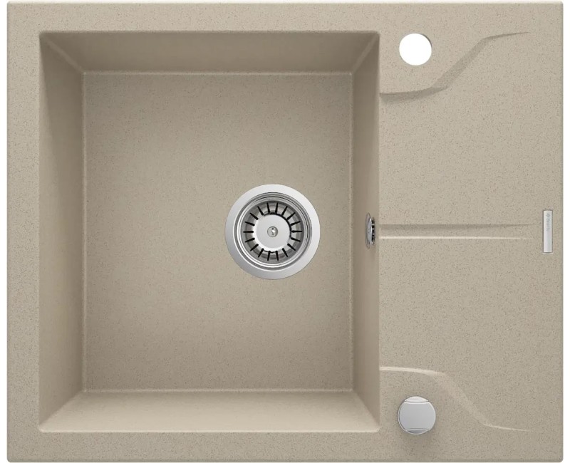 МОЙКА ANDANTE 1-BOWL GRANITE SINK С КОРОТКИМ КРЕНОМ 590x490x194, SANDY, С ЭКОНОМИЯ ПРОСТРАНСТВА