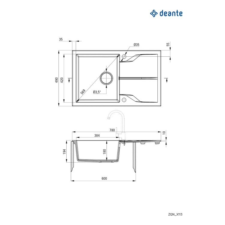 Virtuves izlietne Deante ANDANTE Granīta 780x490x194mm, NERO Melna Virtuves izlietne Deante ANDANTE Granīta 780x490x194mm, NERO Melna