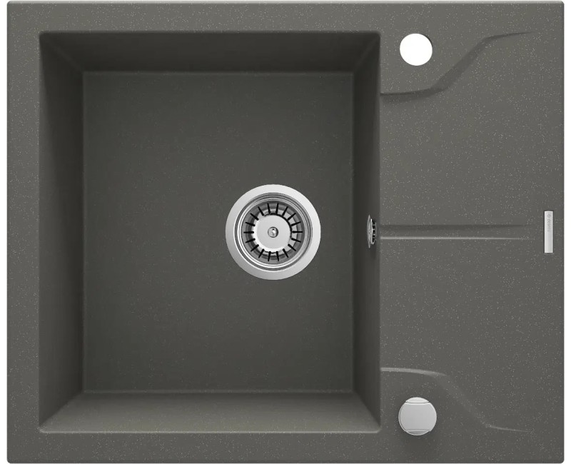 МОЙКА ИЗ ГРАНИТА ANDANTE С 1 ЧАШЕЙ И КОРОТКИМ КРЕНОМ 590x490x194, АНТРАЦИТОВЫЙ МЕТАЛЛИК, С ЭКОНОМИЯ МЕСТА SAVER