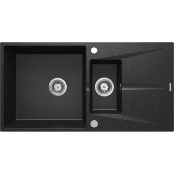 ГРАНИТОВАЯ МОЙКА CORIO С 1,5 ЧАШАМИ И КРЕНОМ 970x500x215, 3,5", ГРАФИТ, С ЭКОНОМИТЕЛЕМ ПРОСТРАНСТВА