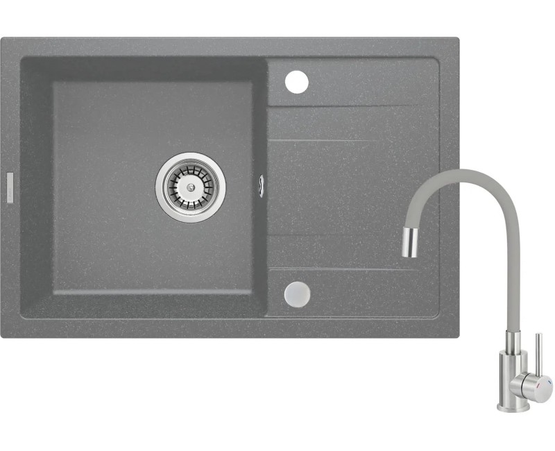 Virtuves izlietnes komplekts Deante CORIO (granīta izlietne+maisītājs) GREY METALLIC