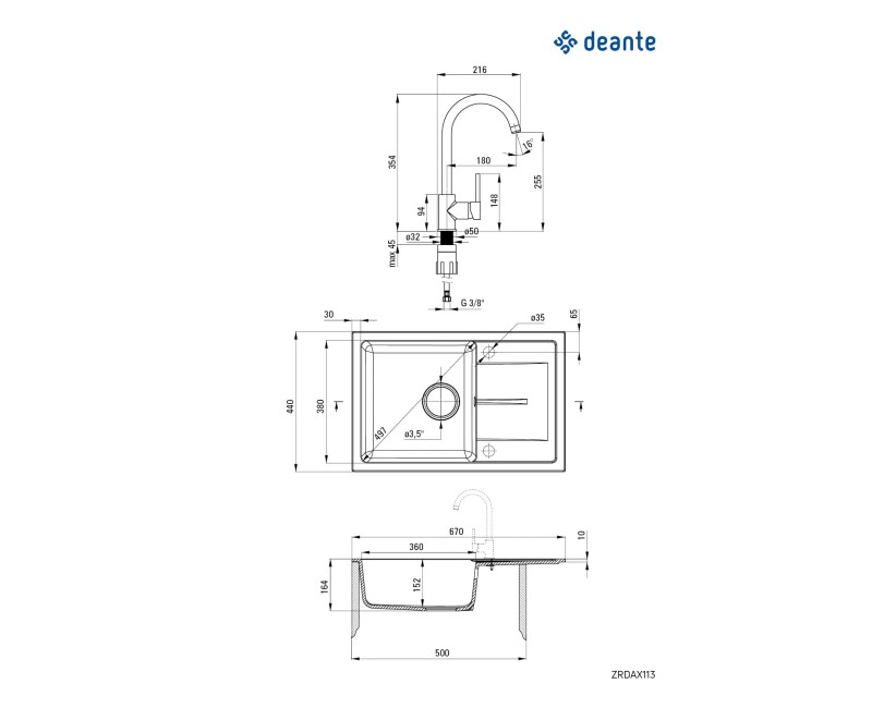 Virtuves izlietnes komplekts Deante Leda (granīta izlietne+maisītājs) GRAPHITE Melna
