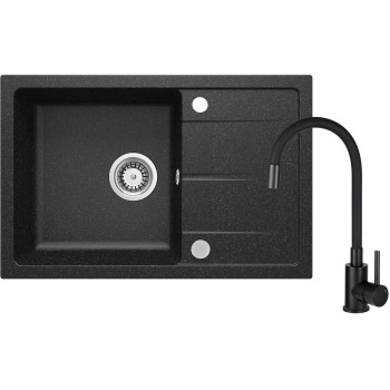 Virtuves izlietnes komplekts Deante Leda (granīta izlietne+maisītājs) GRAPHITE Melna