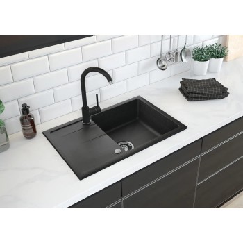 Virtuves izlietnes komplekts Deante Leda (granīta izlietne+maisītājs) GRAPHITE Melna