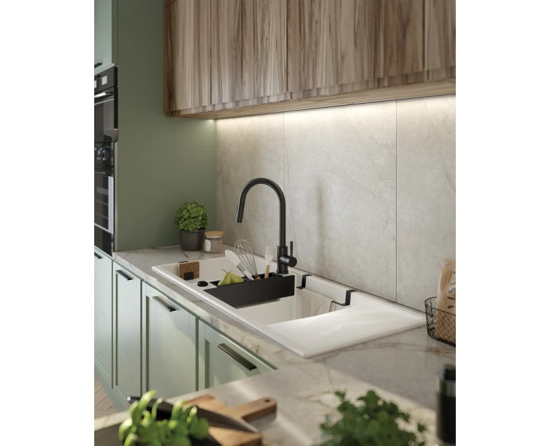 МАГНИТНАЯ МОЙКА 1-BOWL С ПОЛКОЙ ДЛЯ СУШКИ, С ФИТИНГАМИ, ALABASTER GRANITE