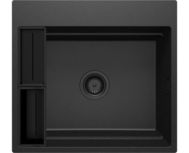 MOMI 1-BOWL ГРАНИТОВАЯ МОЙКА 560x520x220, 3,5", ГРАФИТОВЫЙ МЕТАЛЛИК, С ЭКОНОМЯЩИМ ПРОСТРАНСТВОМ NERO CLICK