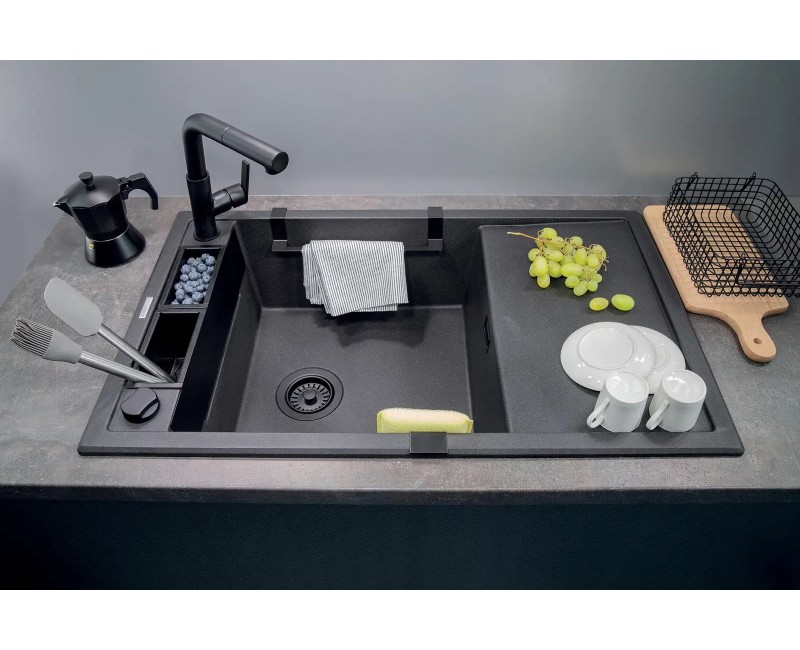 МАГНИТНАЯ МОЙКА С 1 ЧАШЕЙ И СУШИЛЬНОЙ ДОСКОЙ, С ФИТИНГАМИ, МЕТАЛЛИЧЕСКИЙ ГРАФИТОВЫЙ ГРАНИТ