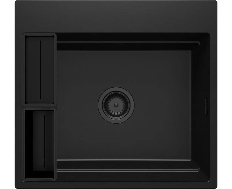 МОЙКА MOMI С 1 ЧАШЕЙ ГРАНИТОВОЙ 560x520x220, 3,5", NERO, С МЕСТОЭКОНОМЯЩИМ ЗАЖИМОМ NERO
