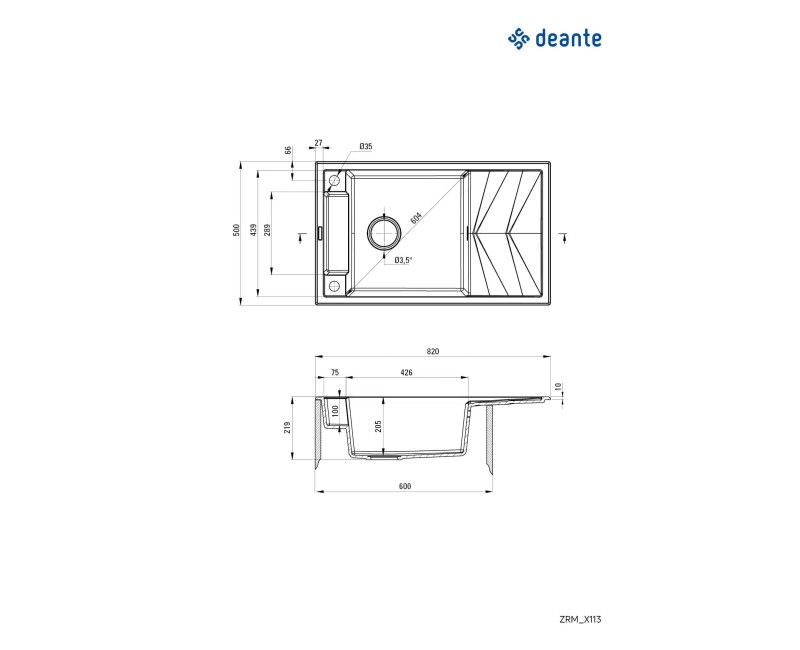 МАГНИТНАЯ МОЙКА С 1 ЧАШЕЙ И СУШИЛЬНОЙ ДОСКОЙ, С АРМАТУРОЙ, СЕРЫЙ МЕТАЛЛИК ГРАНИТ