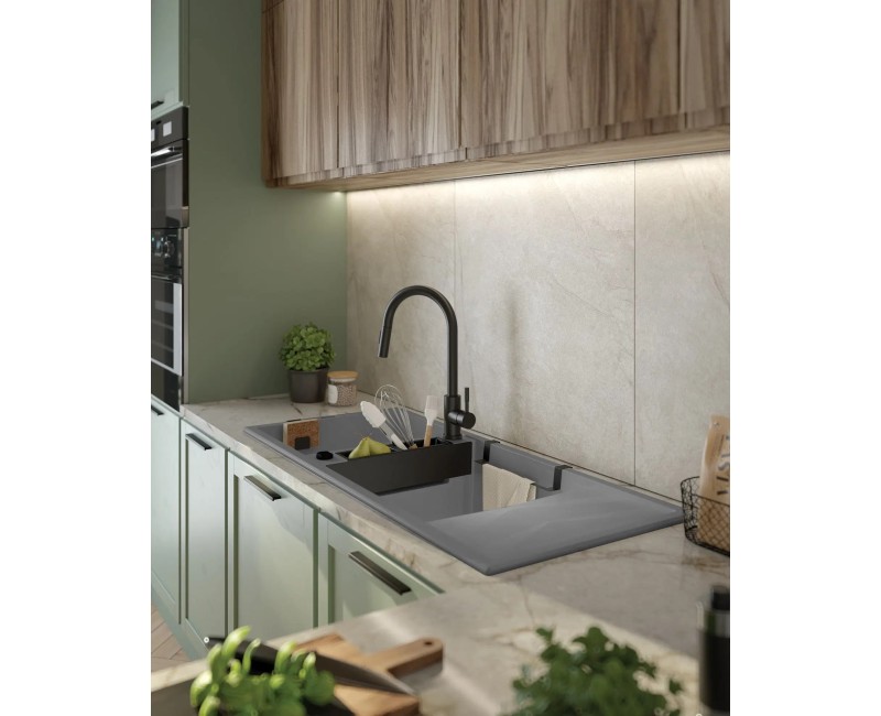 Virtuves izlietne Deante MAGNETIC Granīta 1160x500x210mm METALLIC GREY GRANITE Pelēka