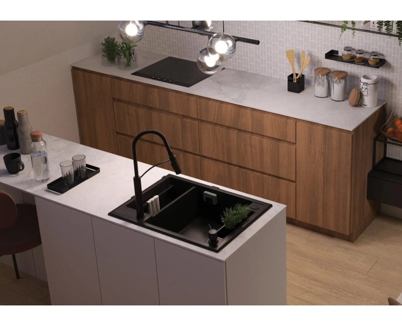 МАГНИТНАЯ 1,5-ЧАШЕВАЯ МОЙКА БЕЗ КРЮЧКА, С КРЮЧКОМ, СЕРЫЙ МЕТАЛЛИЧЕСКИЙ ГРАНИТ