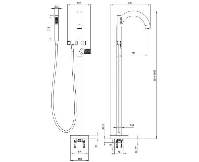 Смеситель для ванны напольный Denate Silia Hexa, Satin BHS_F17N