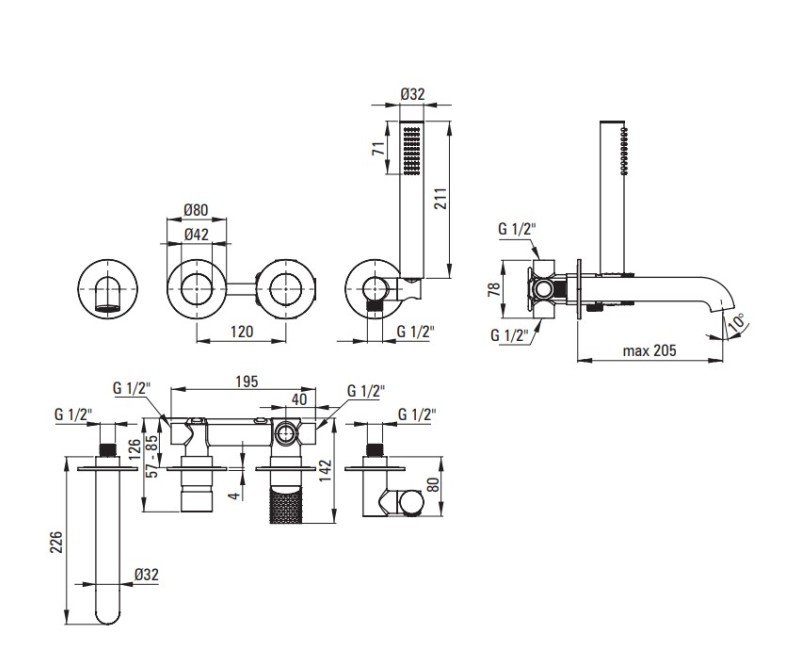 Смеситель для ванны Denate Silia Hexa на ванне, Сатин BHS_F18P