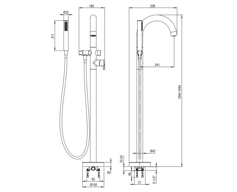 Смеситель для ванны напольный Denate Silia, сатин BQS_F17N