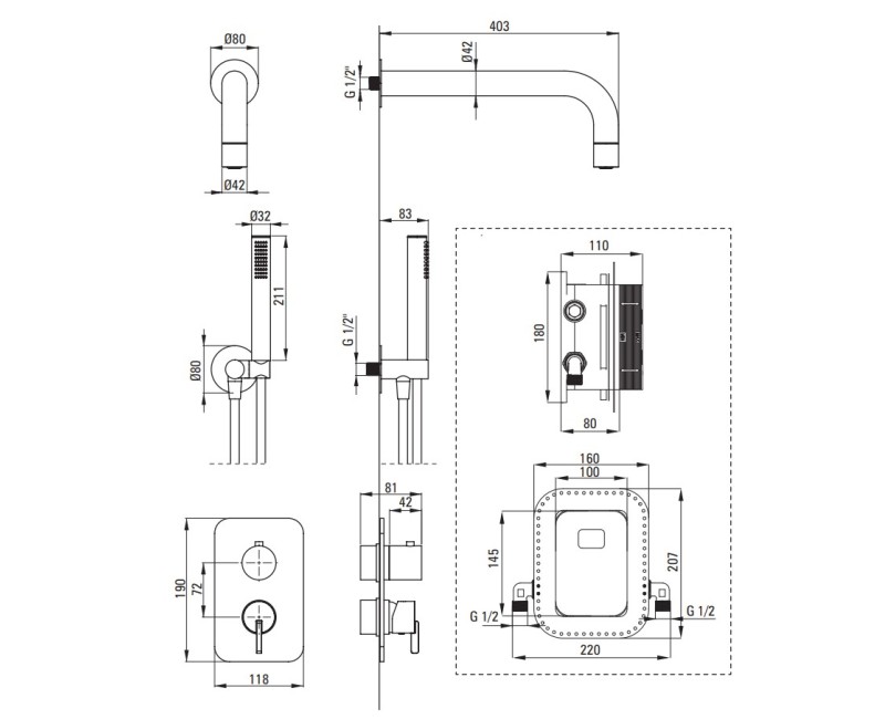 Душевая система Deante Silia встраиваемая, Цвет Титан BXYZDQSM