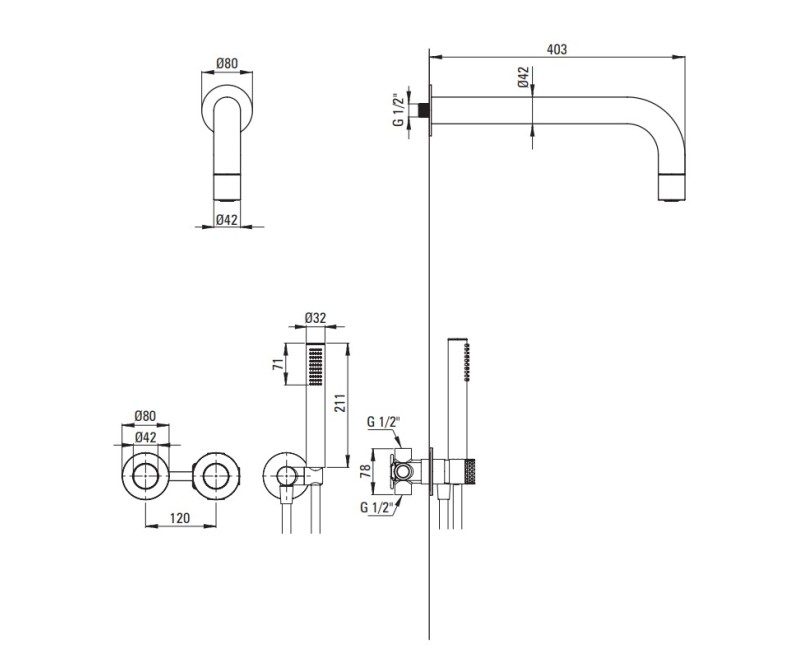 Dušas sistēma Deante Silia Hexa iebūvējama, Satīns NHS_F0XK