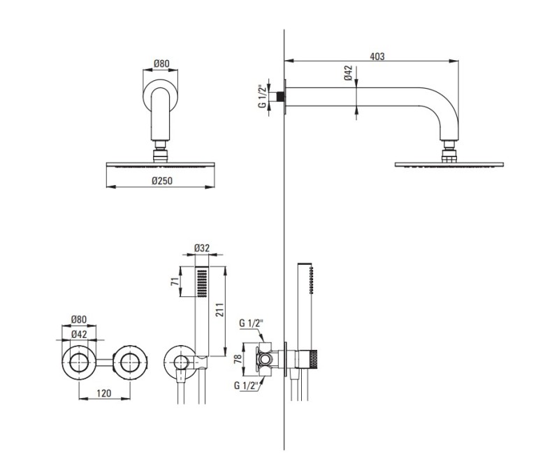 Dušas sistēma Deante Silia Hexa iebūvējama, Satīns NHS_F0YK