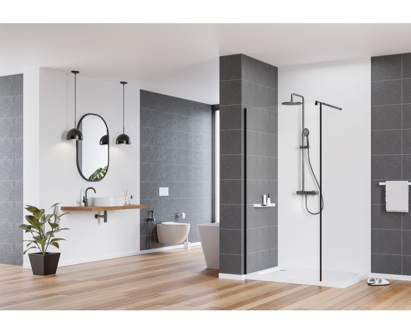 Душевая стенка Deante KERRIA PLUS NERO 100 см Прозрачное стекло, Черные профили