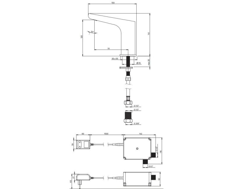 Vannas istabas izlietnes maisītājs Deante HIACYNT SENSOR bez temperatūras regulācijas 230/6V strāvas avots, Hromēts  BQH_028V