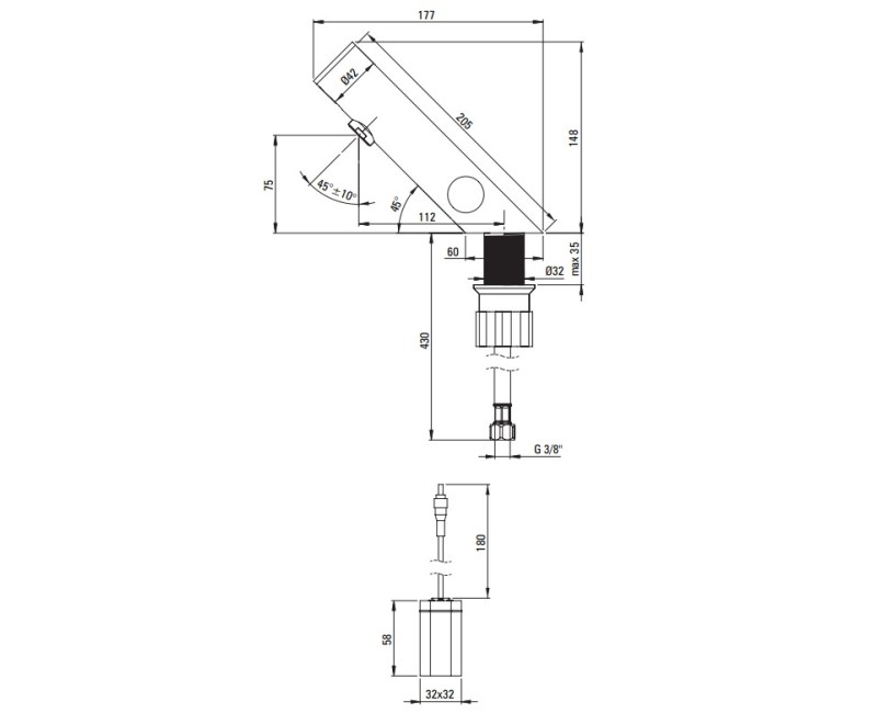 Vannas istabas izlietnes maisītājs Deante SENSE SENSOR STEEL ar temperatūras regulāciju 4xAA strāvas avots, Steel BQR_F29R