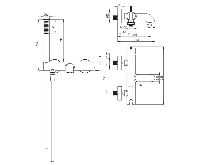 Смеситель для ванны/душа Deante Silja с ручным душем, черный BQS_N11M