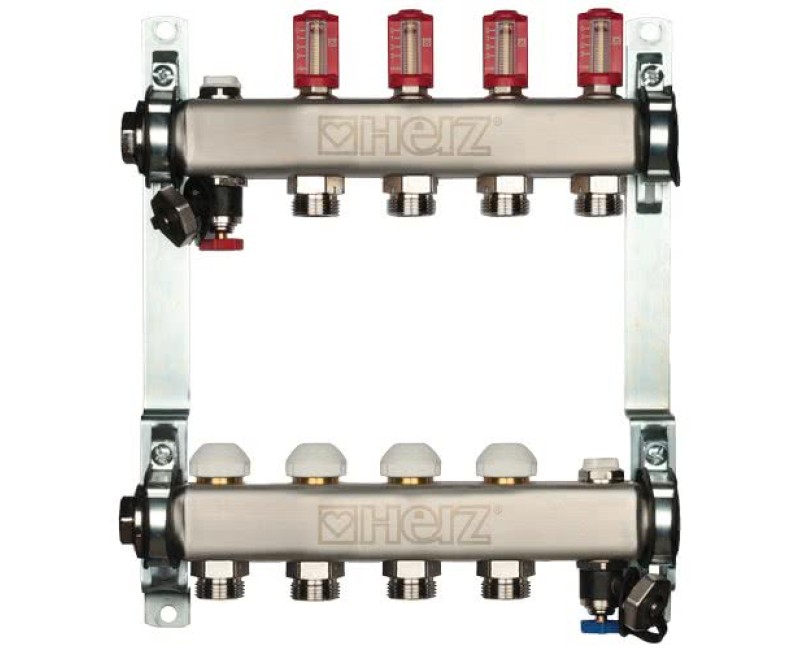 Silto Grīdu Kolektors Herz  TS 1"x3/4"ā, 3l/min Ar Plūsmas Mērītājiem, 9-Cilpu 1863209