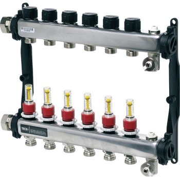 Silto Grīdu Kolektors Tecefloor SLQ S-HKV 1"x3/4"ā Ar Plūsmas Mērītājiem, 12-Cilpu