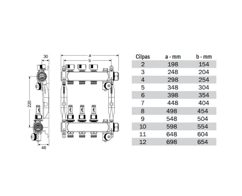 TECE Коллектор теплого пола в сборе SLQ S-HKV 1x3/4, 2 контура
