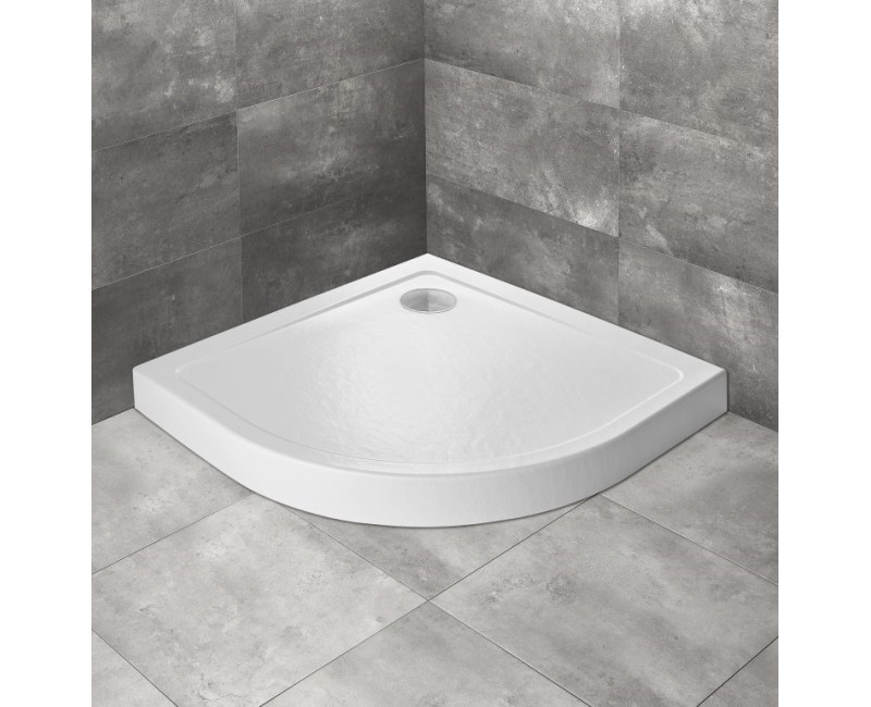 Radaway Dušas paliktnis pusapaļš Doros A Compact 90x90, balts akmens