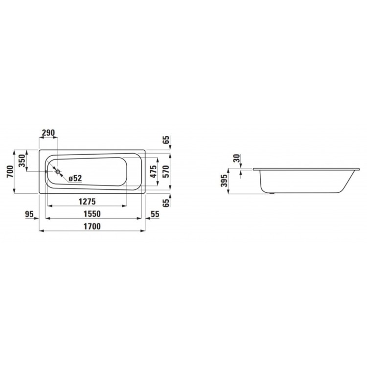 Vanna Pro Akrila 1600x700x395 Balta Vanna Pro Akrila 1600x700x395 Balta