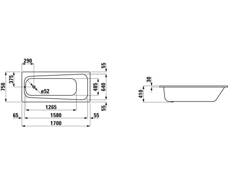 Vanna Laufen Moderna Plus Emaljēta tērauda 1700x750x410 Balta