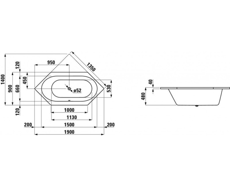 Vanna Laufen Solutions Akrila 1900x900x480 Balta