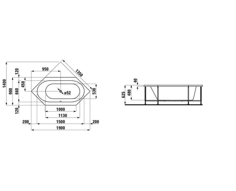 Vanna Laufen Solutions Akrila 1900x900x630 Balta