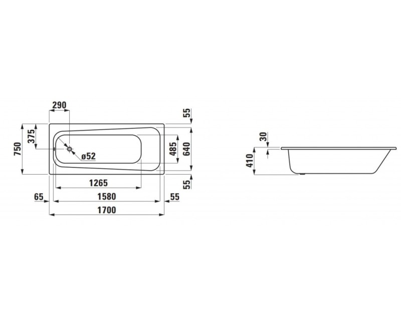 Vanna Laufen Pro Emaljēta tērauda 1700x750x410 Balta