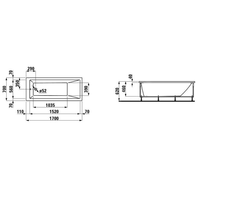 Vanna Laufen Pro Akrila 1700x700x460 Balta