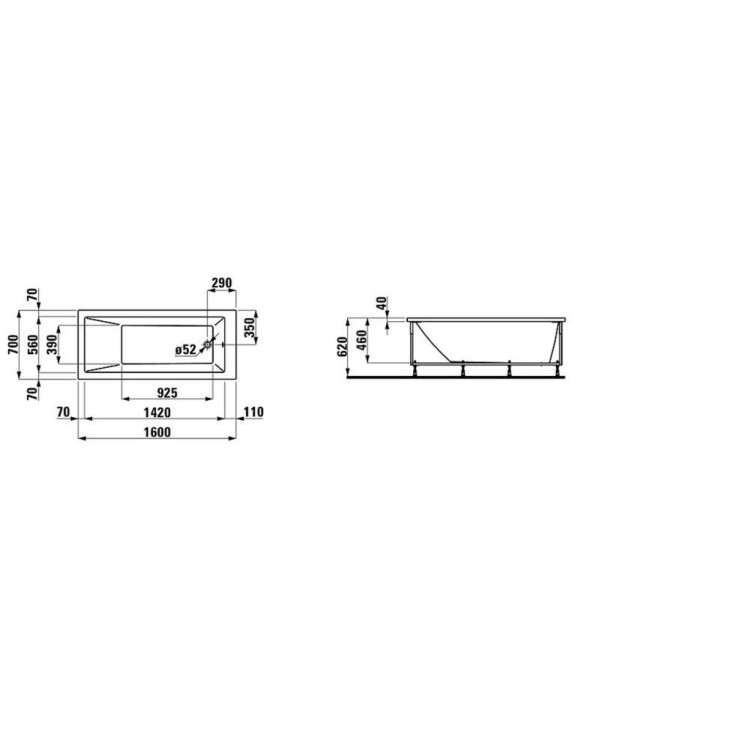 Vanna Pro Akrila 1600x700x620 Balta Vanna Pro Akrila 1600x700x620 Balta